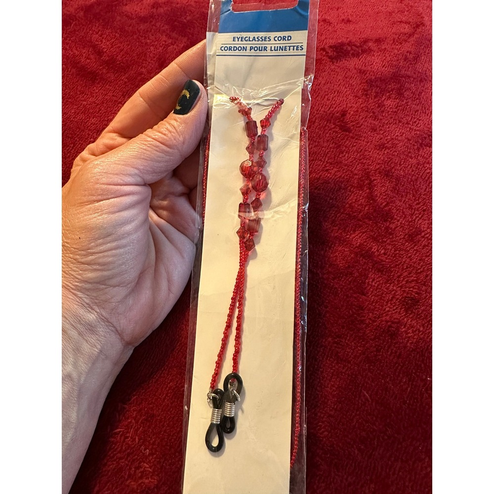 Red Beaded Eyeglass Cord Faceted Crystal Accent Beads Glasses Lanyard Chain